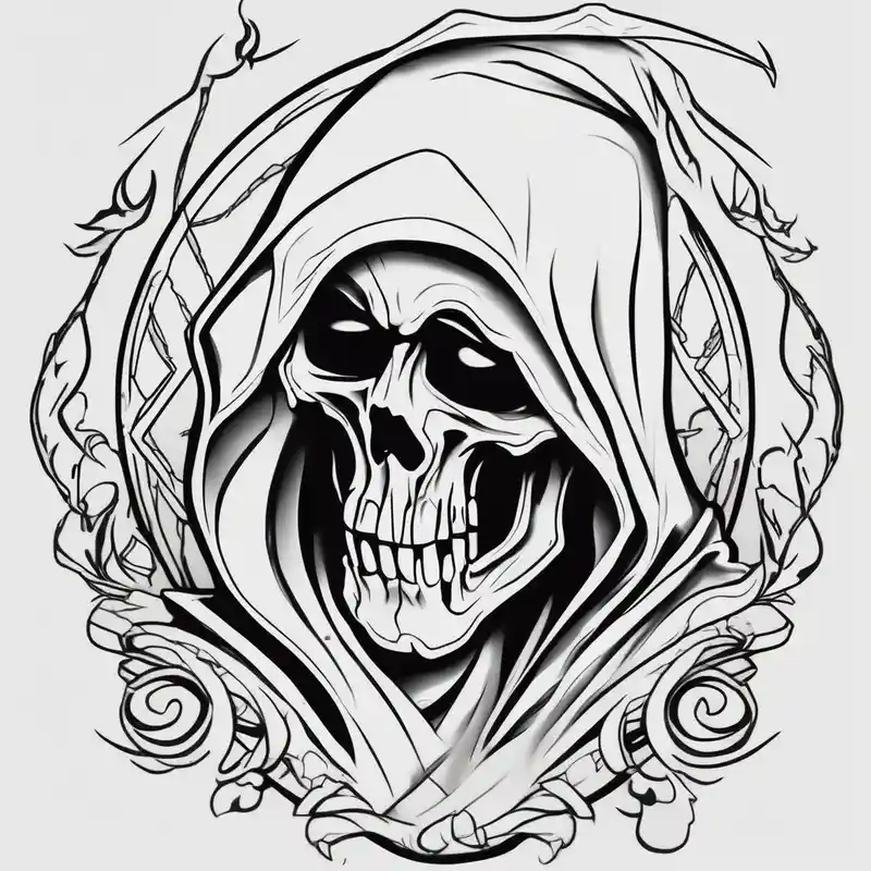 full sleeve grim reaper floral sleeve tattoo